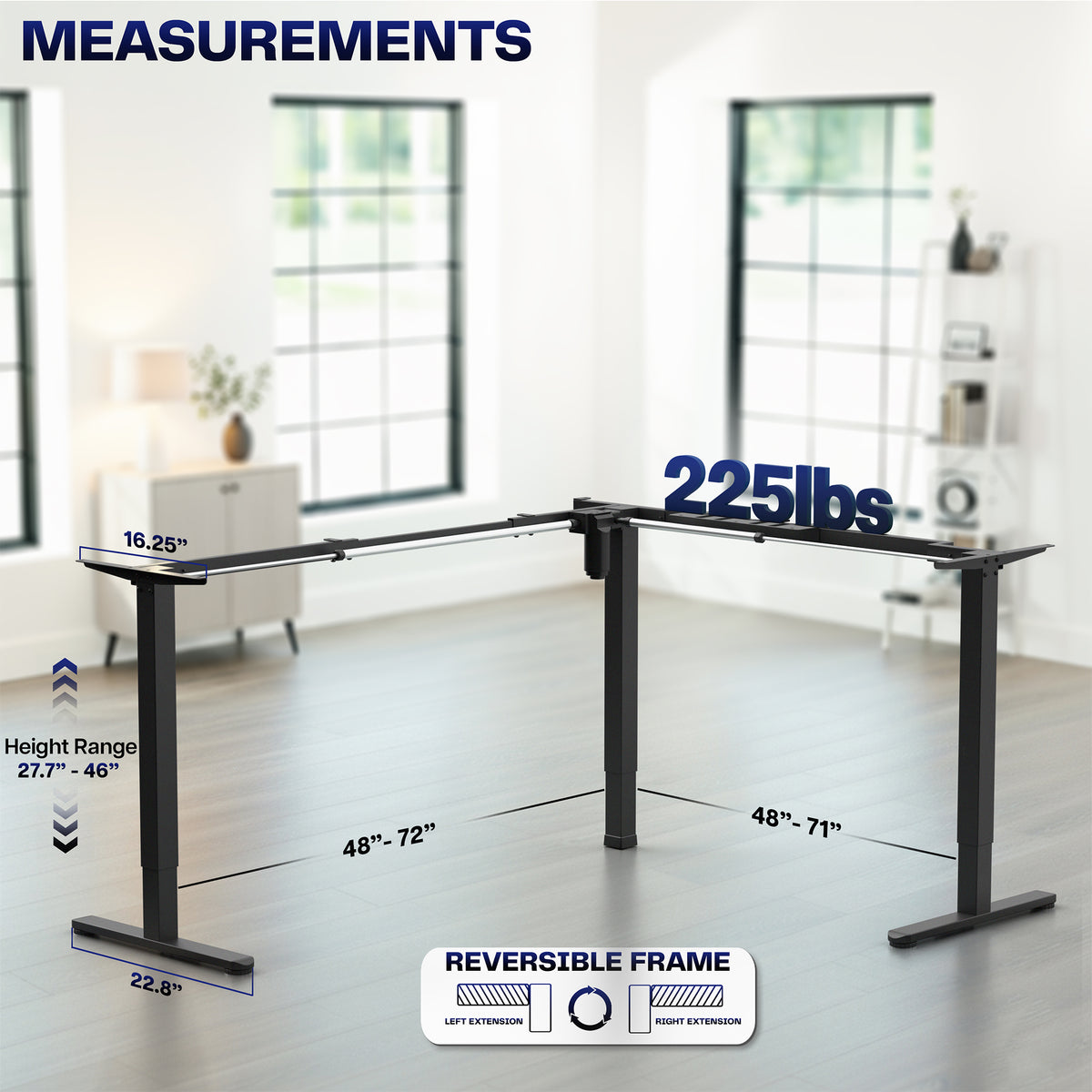 E3 Series - Corner Electric Single Motor Desk Frame
