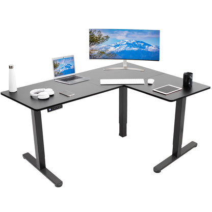 Electric heavy-duty corner desk workstation for modern office workspaces.