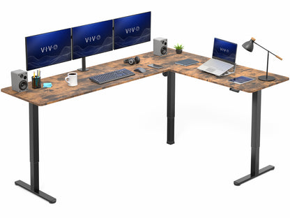 Vintage brown L-shaped desk with computer setup on a white background
