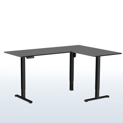 Electric heavy-duty corner desk workstation for modern office workspaces. 