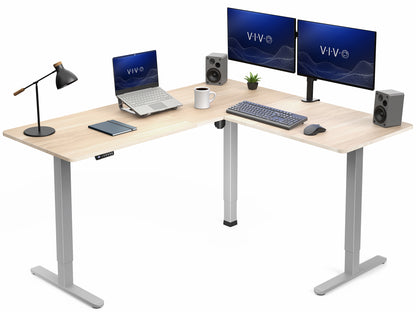 L-shaped desk setup with computer equipment on a white background