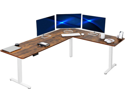 Electric heavy-duty large rustic corner desk workstation for modern office workspaces.