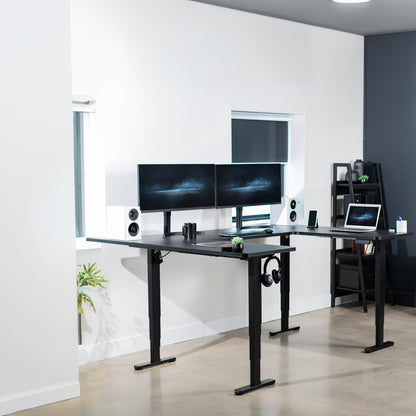 Heavy-duty spacious height adjustable U-shaped electric desk with programmable memory controller.