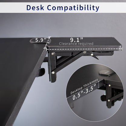 Clamp-on 6 x 9 inch (11 Including Clamps) Desk Extender, Wrist Support, Armrest Tray, Table Mount for Sit Stand Desks