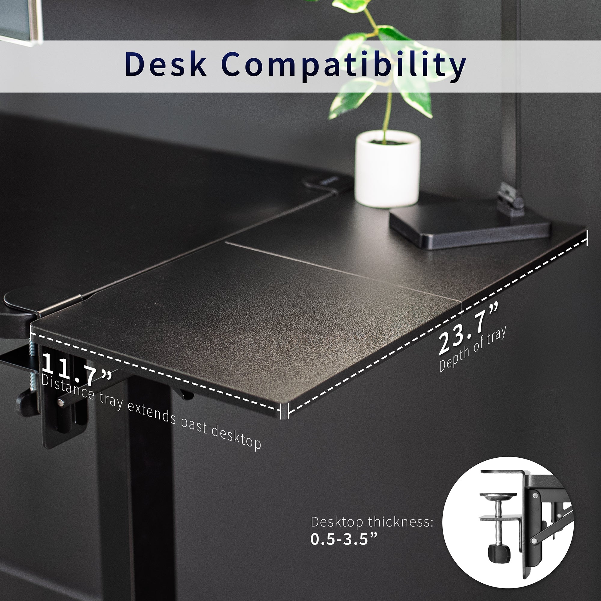 Clamp-on 24 x 12 inch (14 Including Clamps) Desk Extender, Foldable Keyboard Tray, Table Mount for Sit Stand Desks