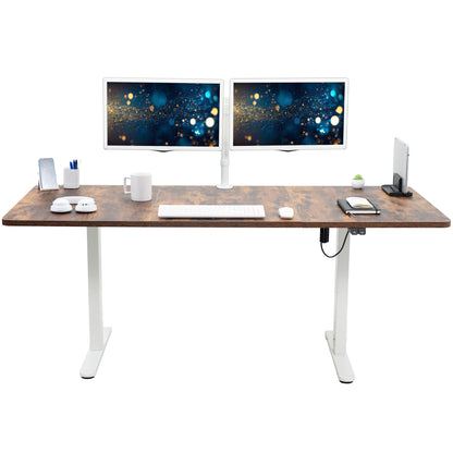 Rustic wide surface sturdy sit or stand active workstation with adjustable height using 2 button control panel.