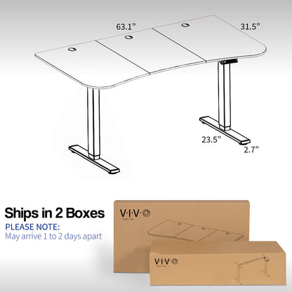 Height adjustable desk, ships in 2 boxes