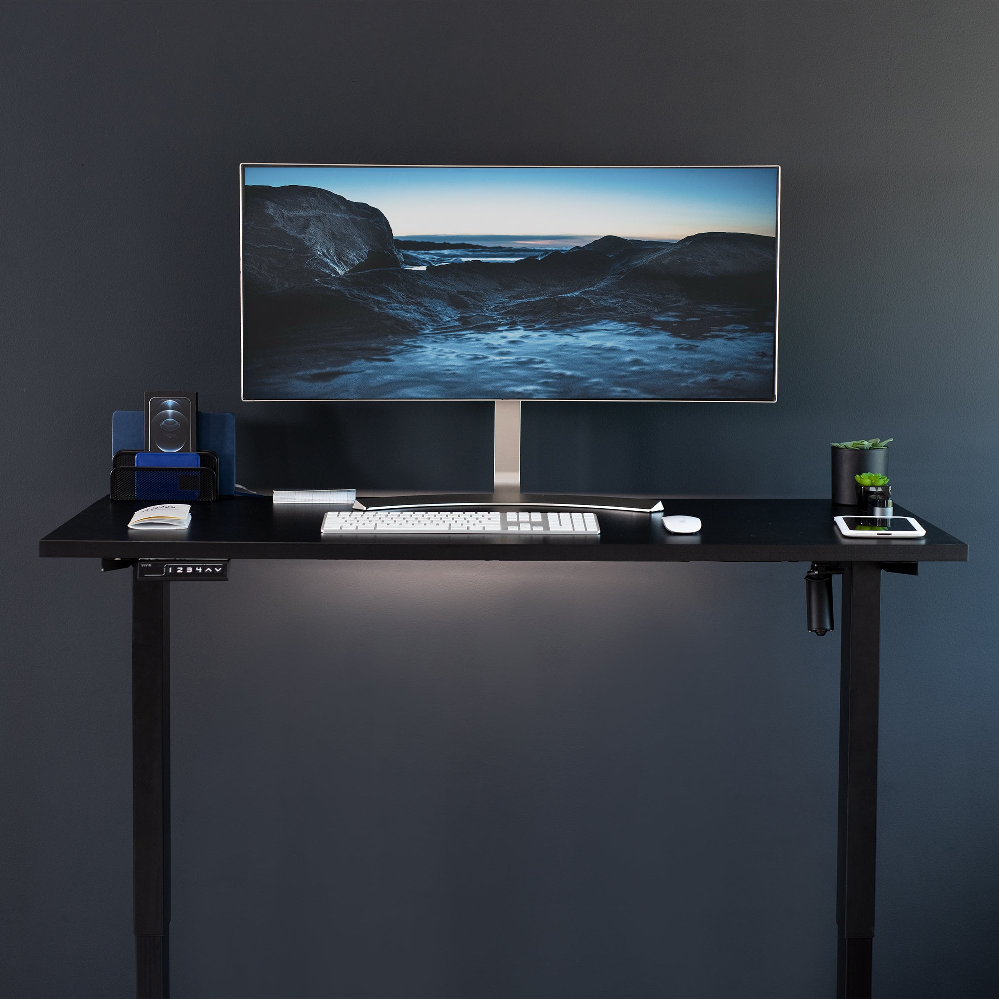 Electric Height Adjustable 55 x 24 inch Memory Stand Up Desk, Solid One-Piece Square Corner Table Top