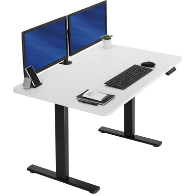 Sturdy ergonomic sit or stand active desk workstation with adjustable height using smart control panel.