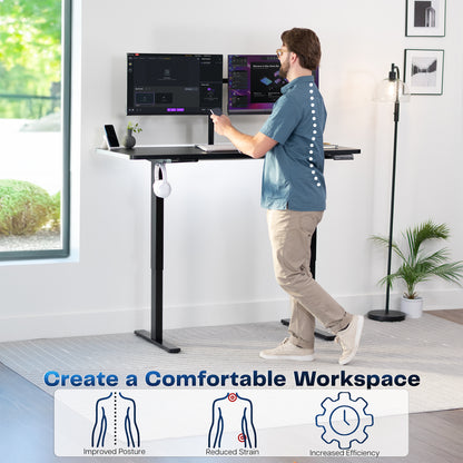 Sturdy ergonomic sit or stand active desk workstation with adjustable height using smart control panel.