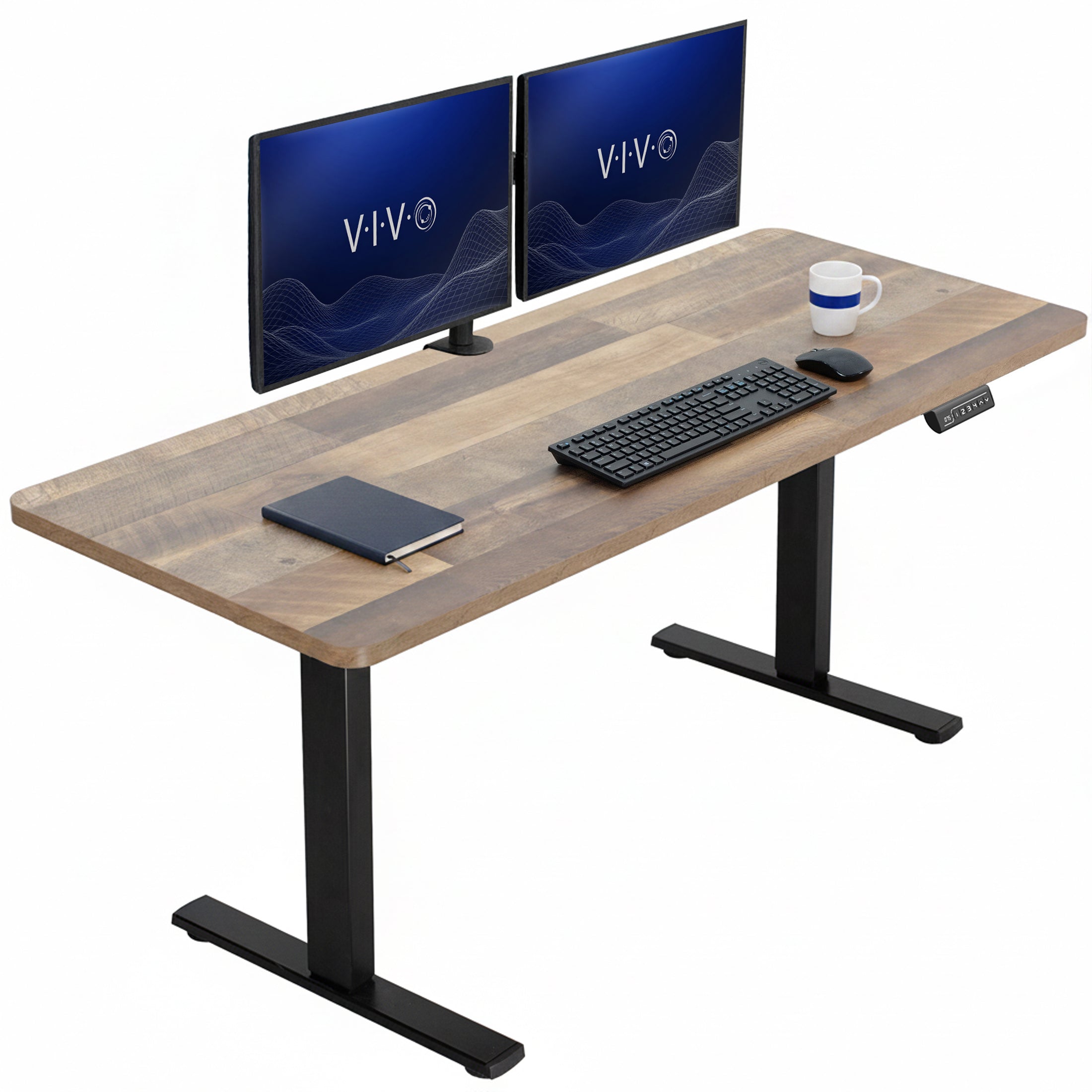 Sturdy ergonomic sit or stand active desk workstation with adjustable height using smart control panel.
