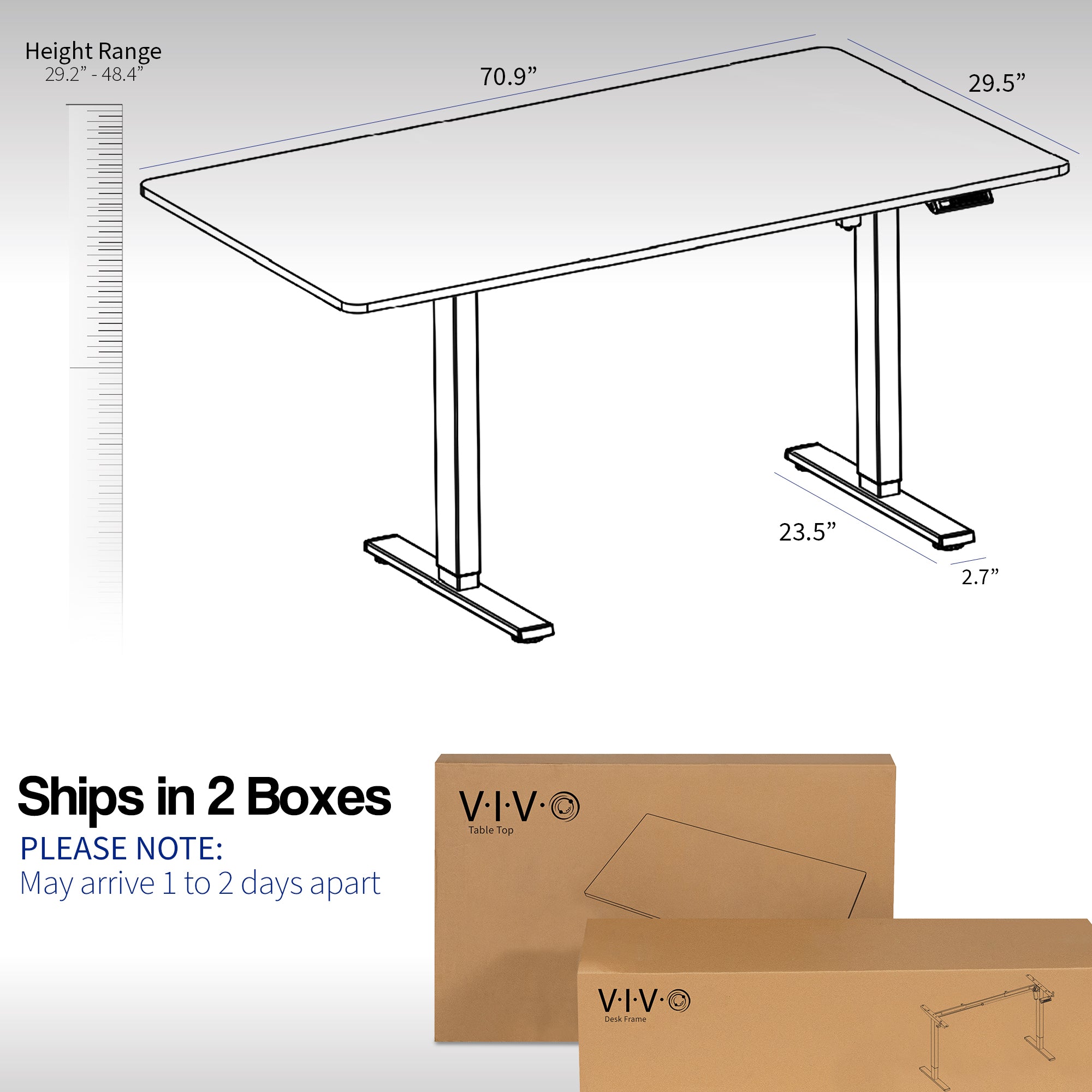 Electric Height Adjustable 71 x 30 inch Memory Stand Up Desk, Solid One-Piece Square Corner Table Top