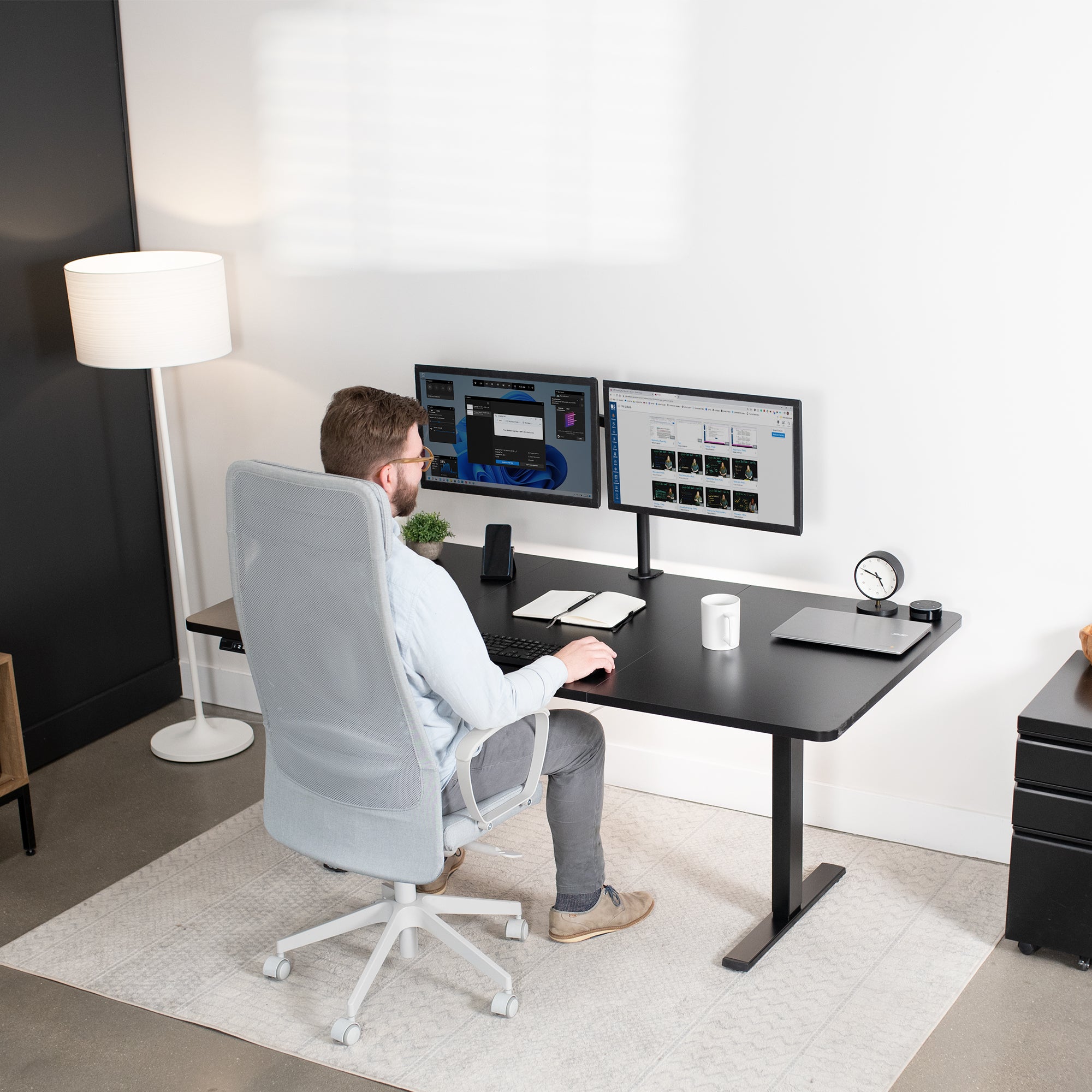 Large sturdy sit or stand active workstation with adjustable height using smart control panel.