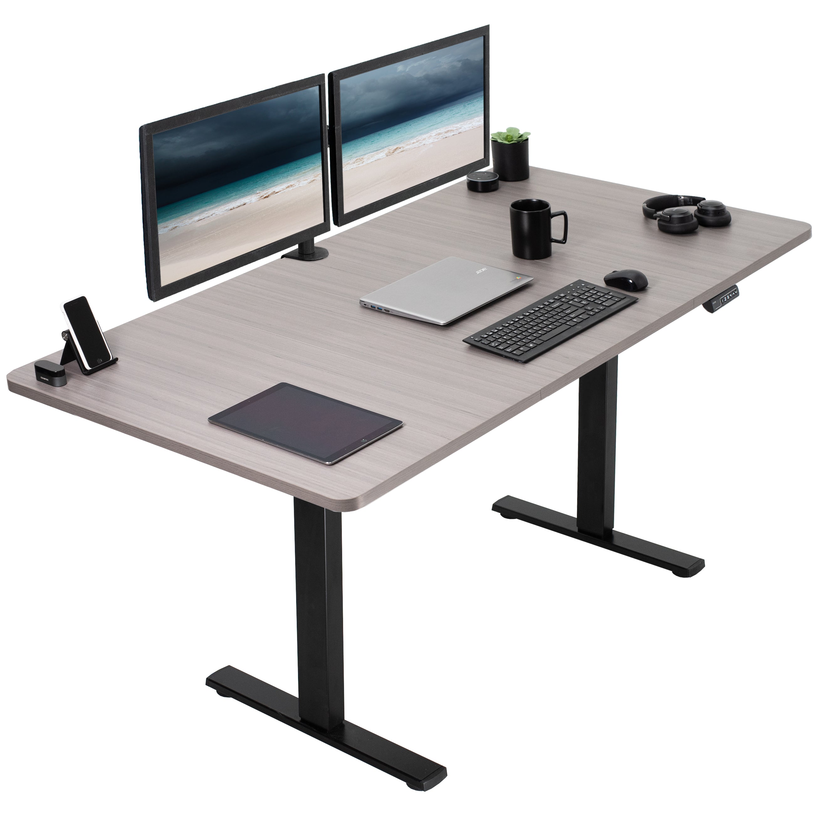 Large sturdy sit or stand active workstation with adjustable height using smart control panel.