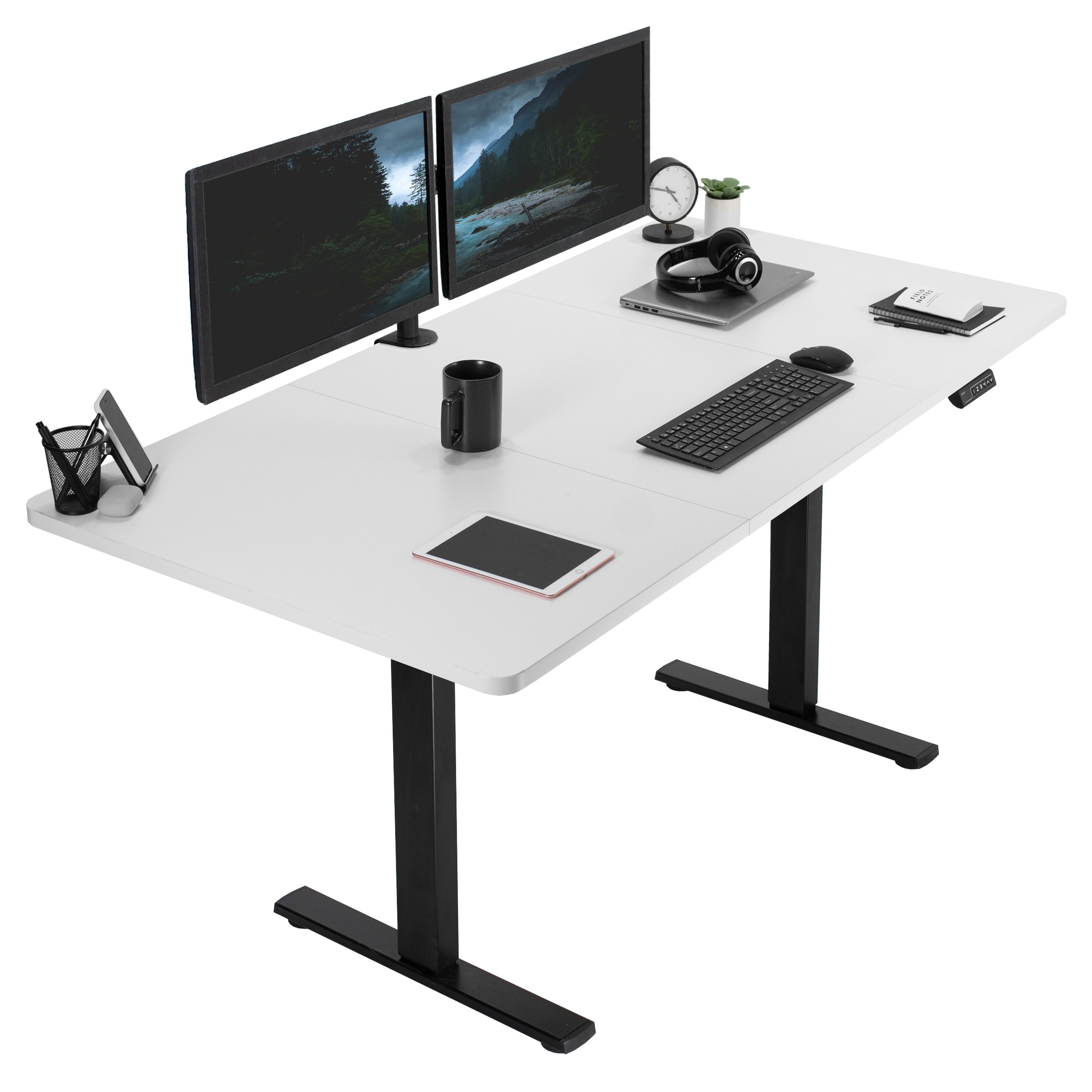 Large sturdy sit or stand active workstation with adjustable height using smart control panel.