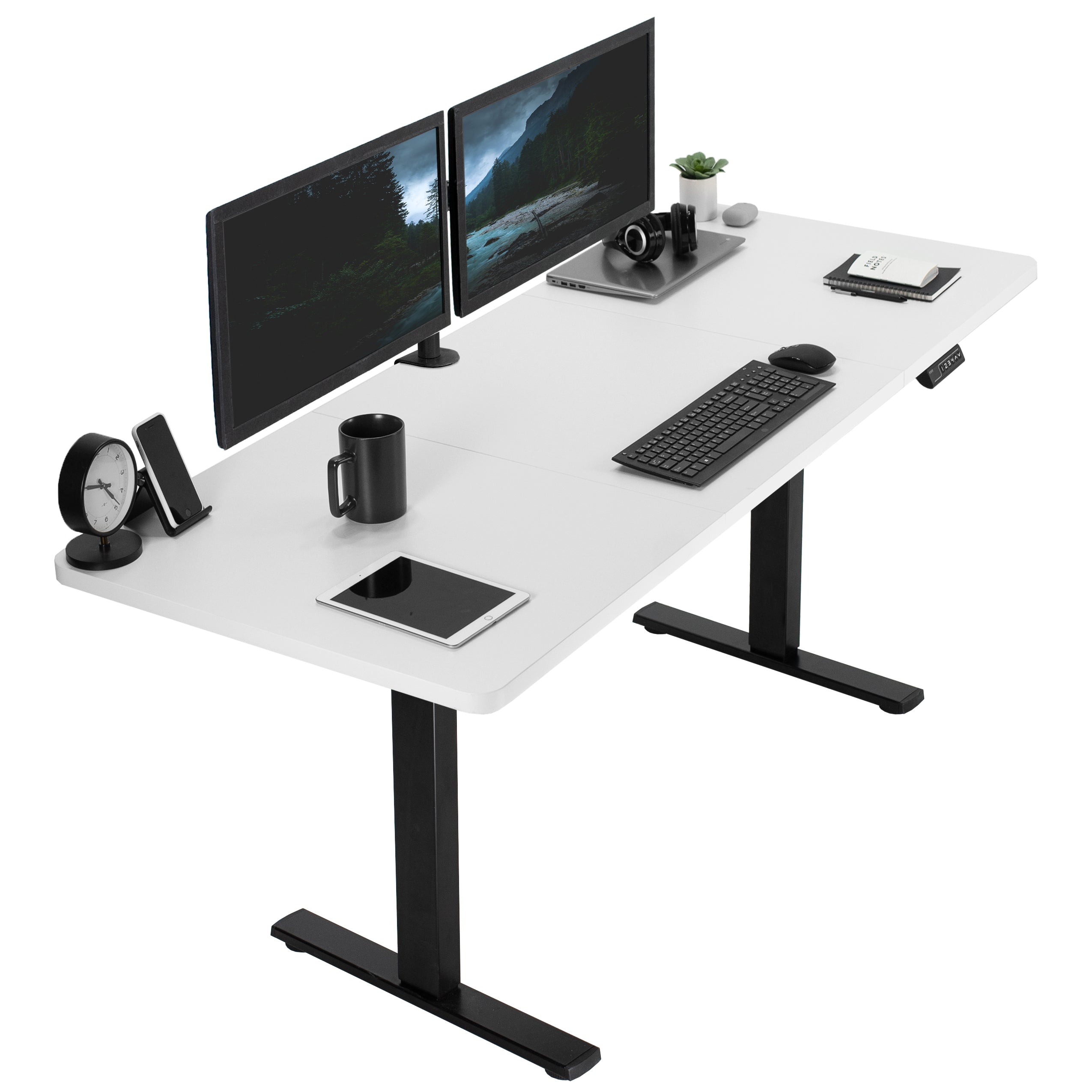 Large sturdy sit or stand active workstation with adjustable height using smart control panel.