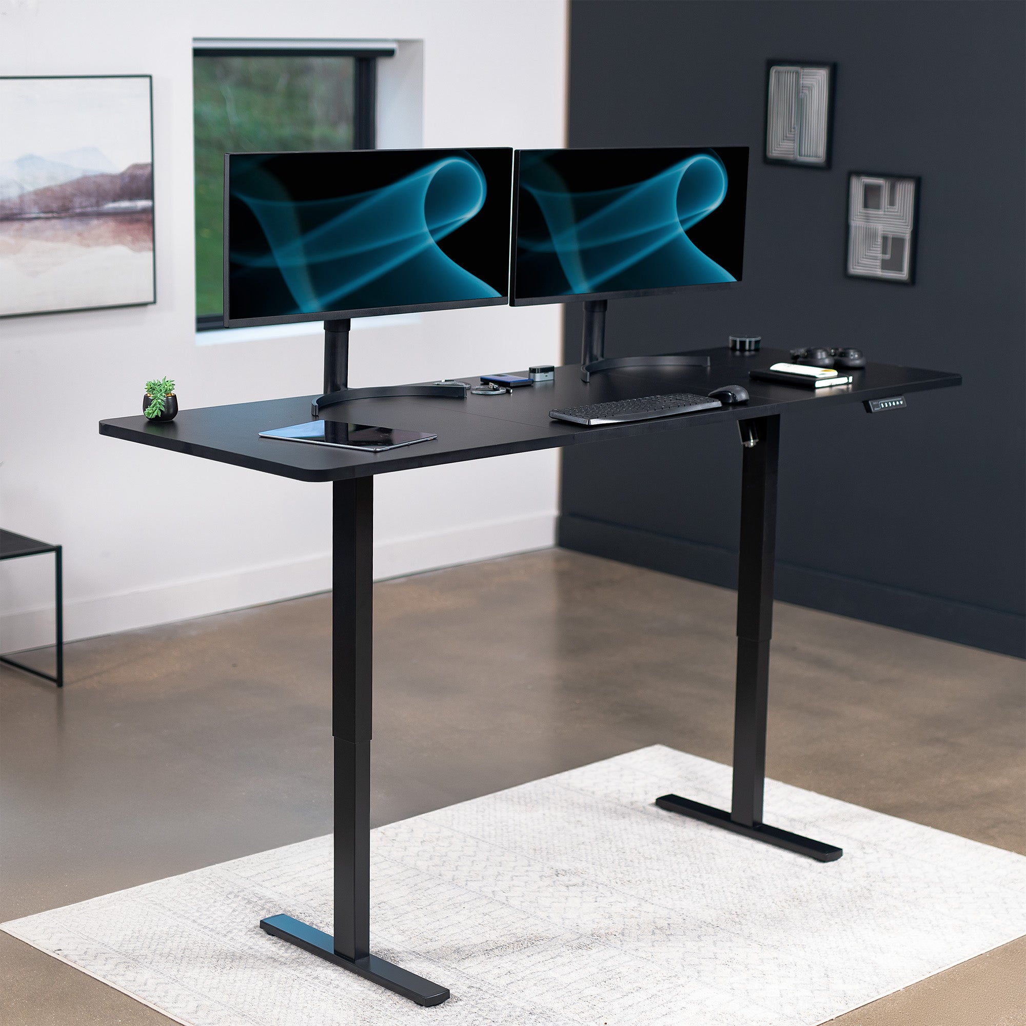 Extra large sturdy sit or stand active workstation with adjustable height using smart control panel.