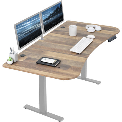 Sit to stand height adjustable electric desk with push button memory controller for ergonomic office workstation.