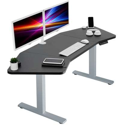 Electric Height Adjustable 71 x 24 inch Wing-Shaped Stand Up Desk for professionals working at the office or at home.