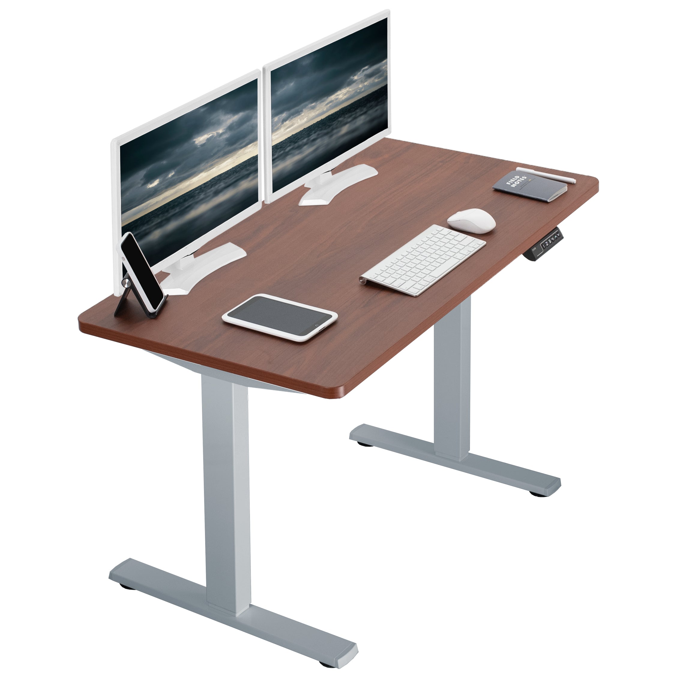 Sturdy ergonomic sit or stand active desk workstation with adjustable height using smart control panel.