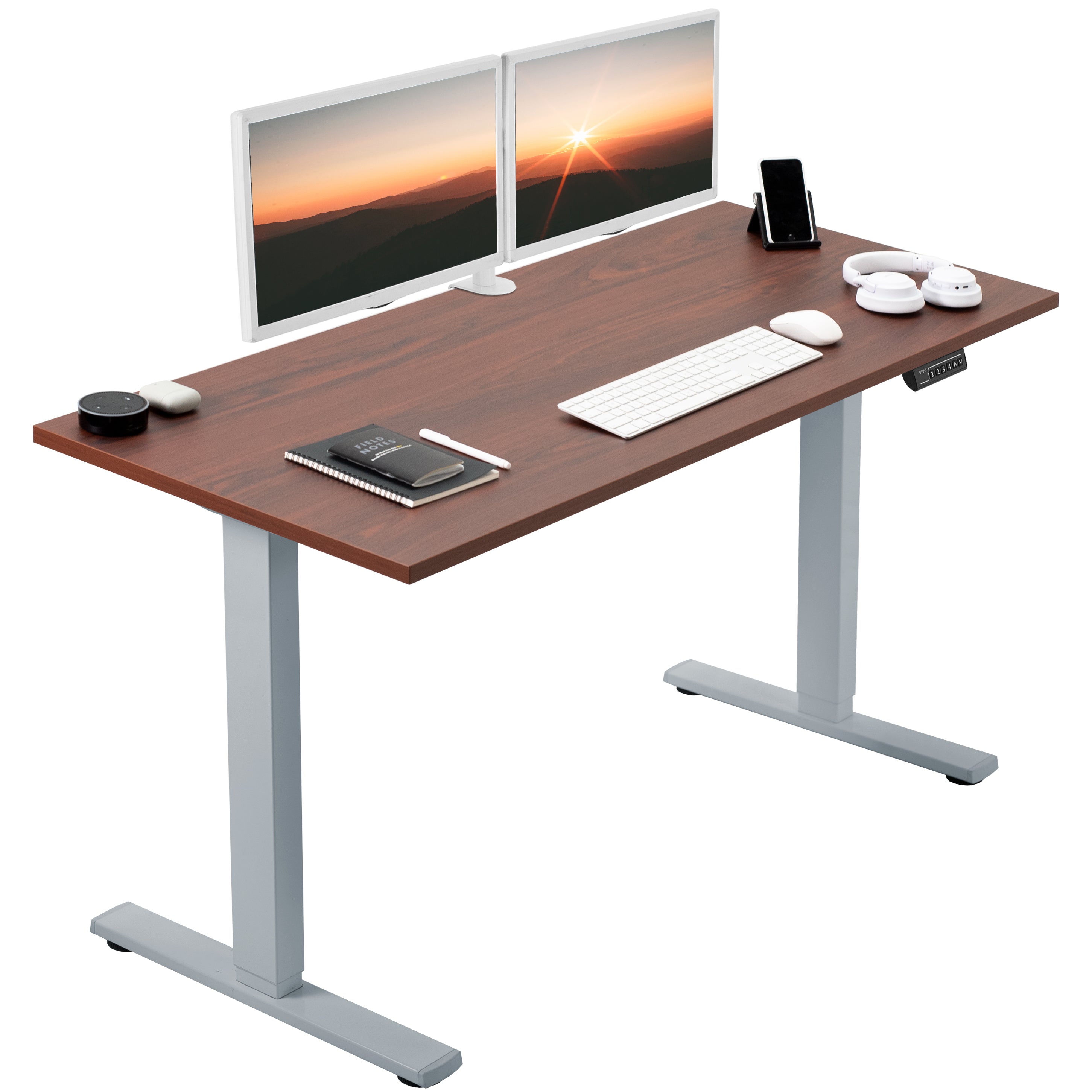 Electric Height Adjustable 55 x 24 inch Memory Stand Up Desk, Solid One-Piece Square Corner Table Top