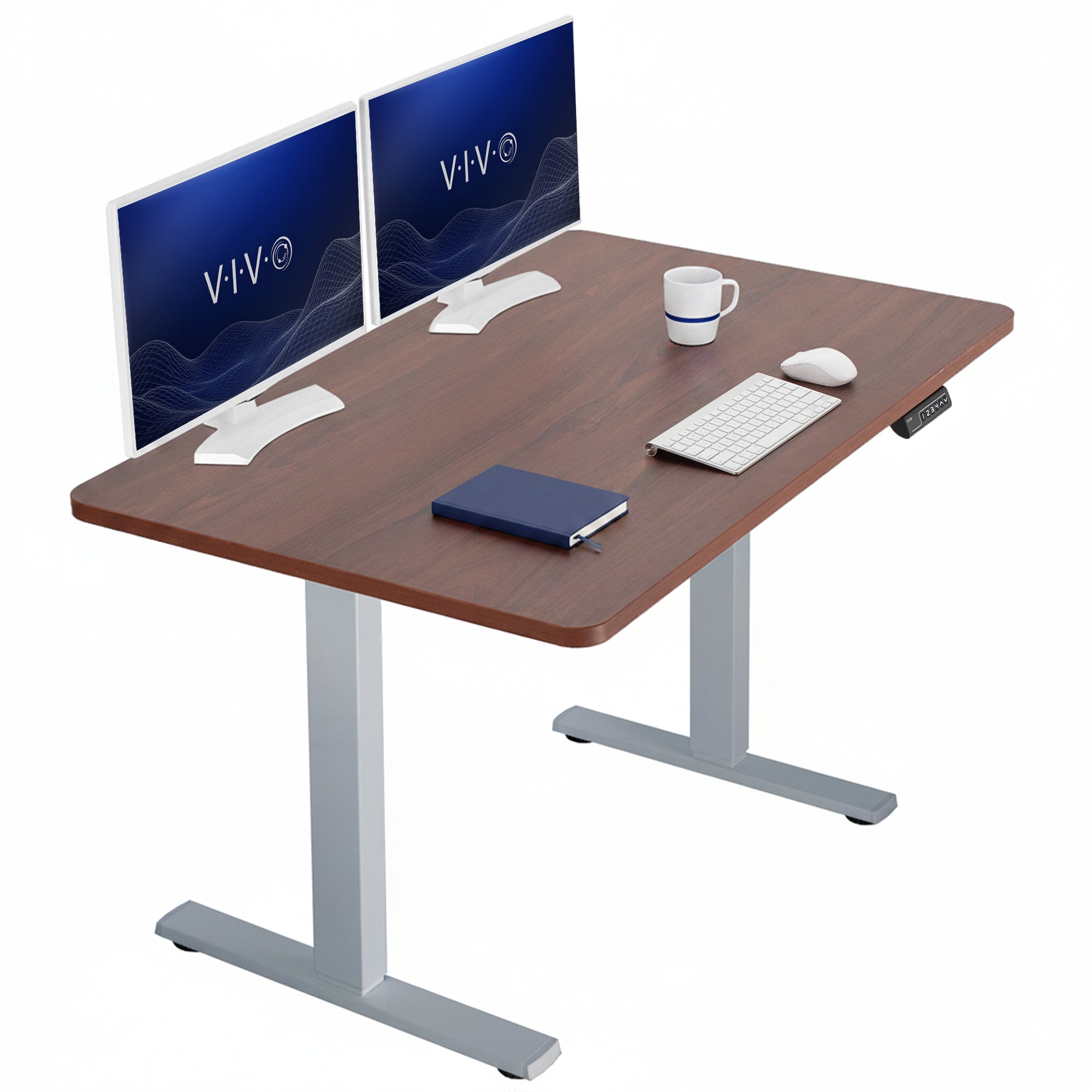 Sturdy ergonomic sit or stand active desk workstation with adjustable height using smart control panel.