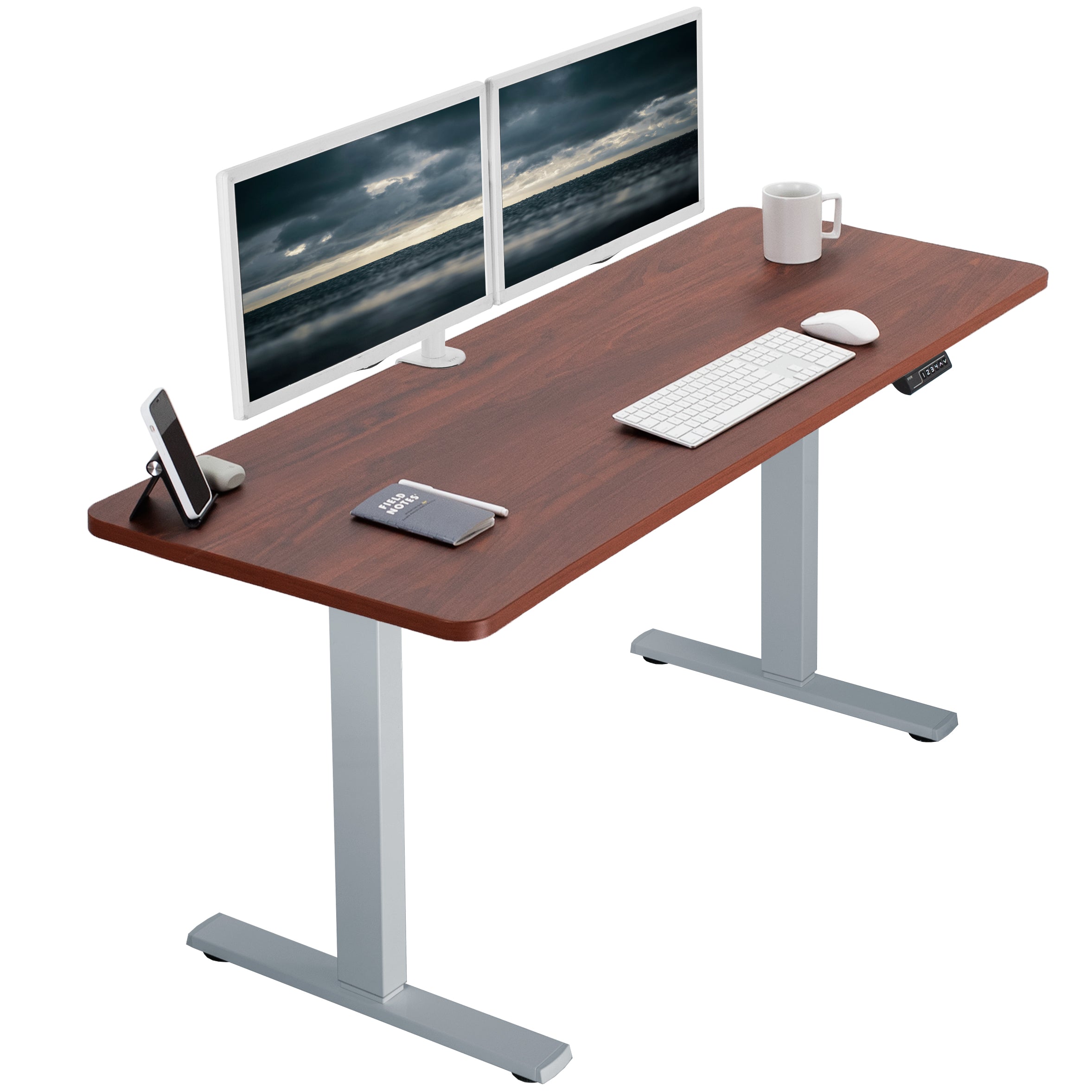 Sturdy ergonomic sit or stand active desk workstation with adjustable height using smart control panel.