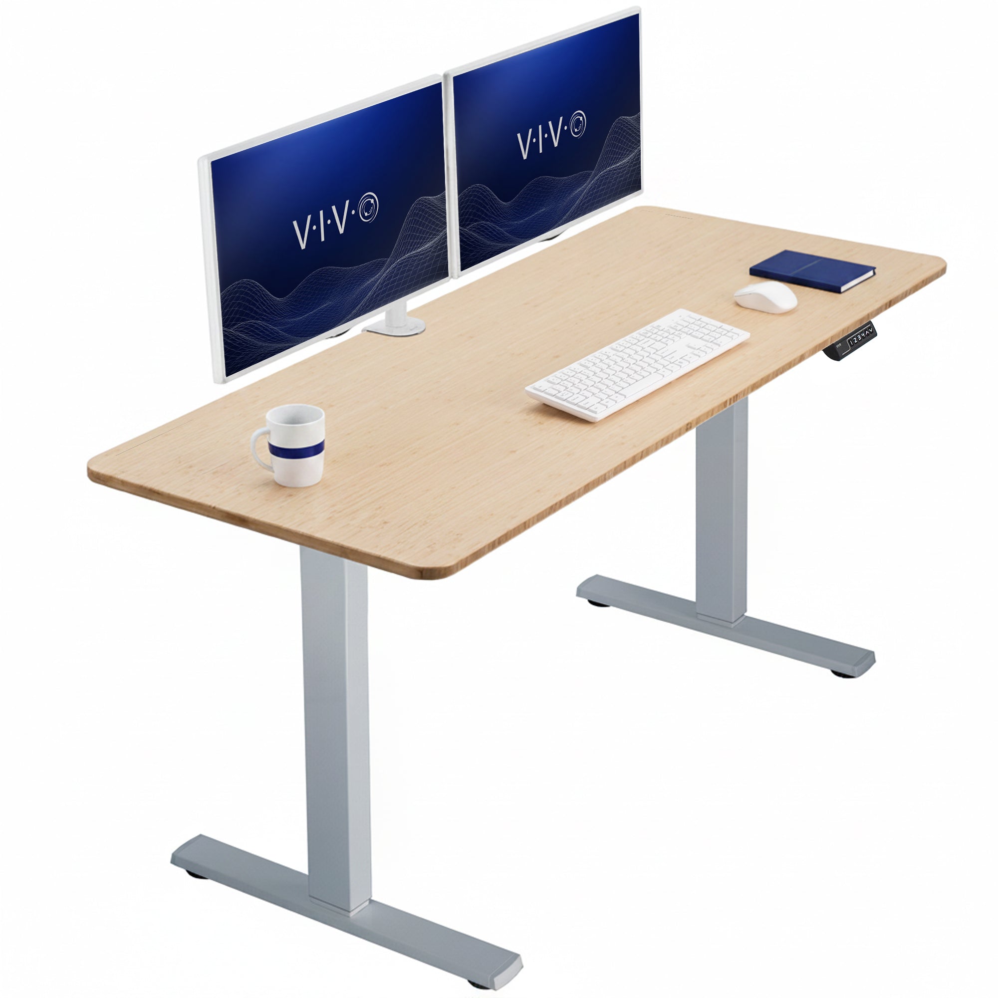 Sturdy ergonomic sit or stand active desk workstation with adjustable height using smart control panel.