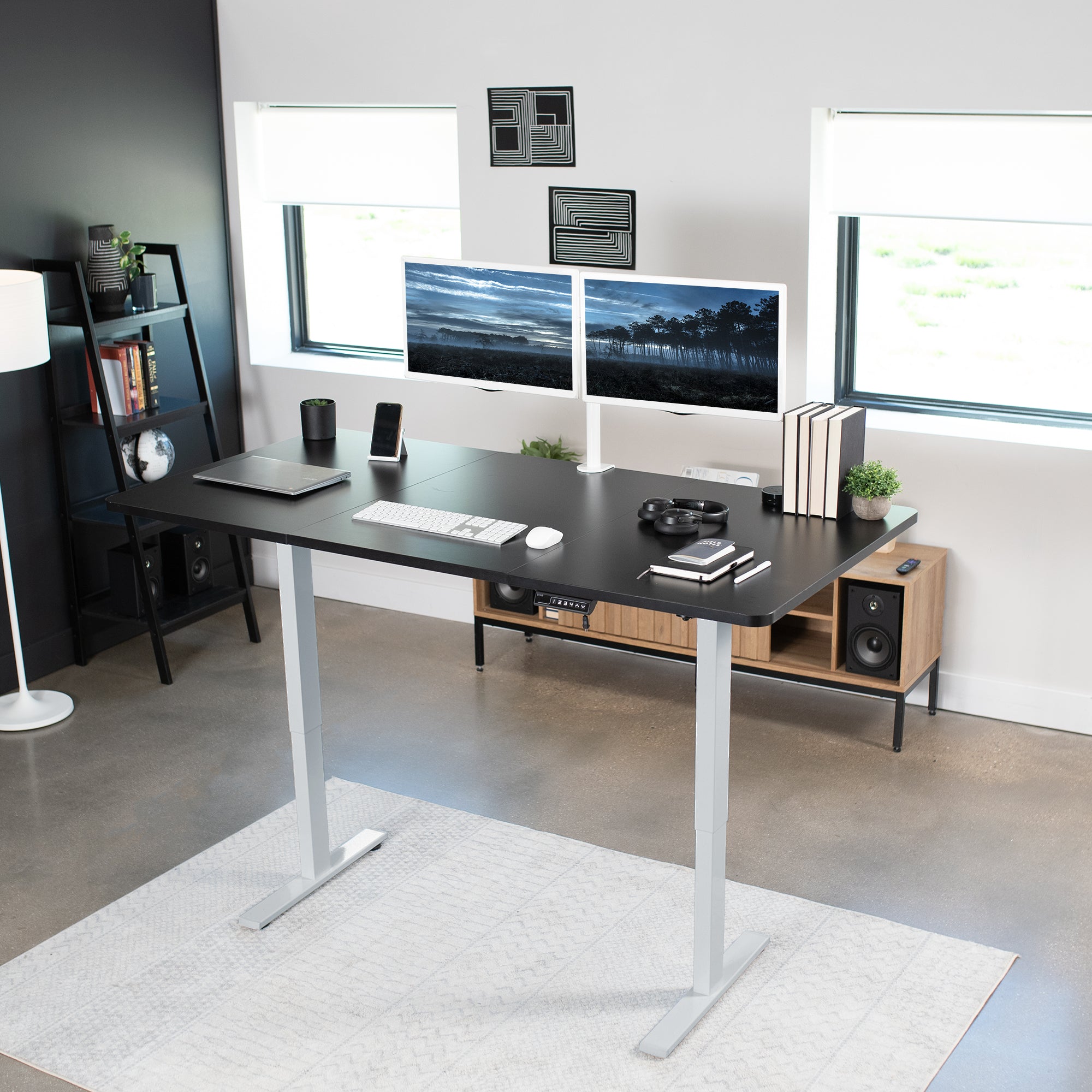 Large sturdy sit or stand active workstation with adjustable height using smart control panel.