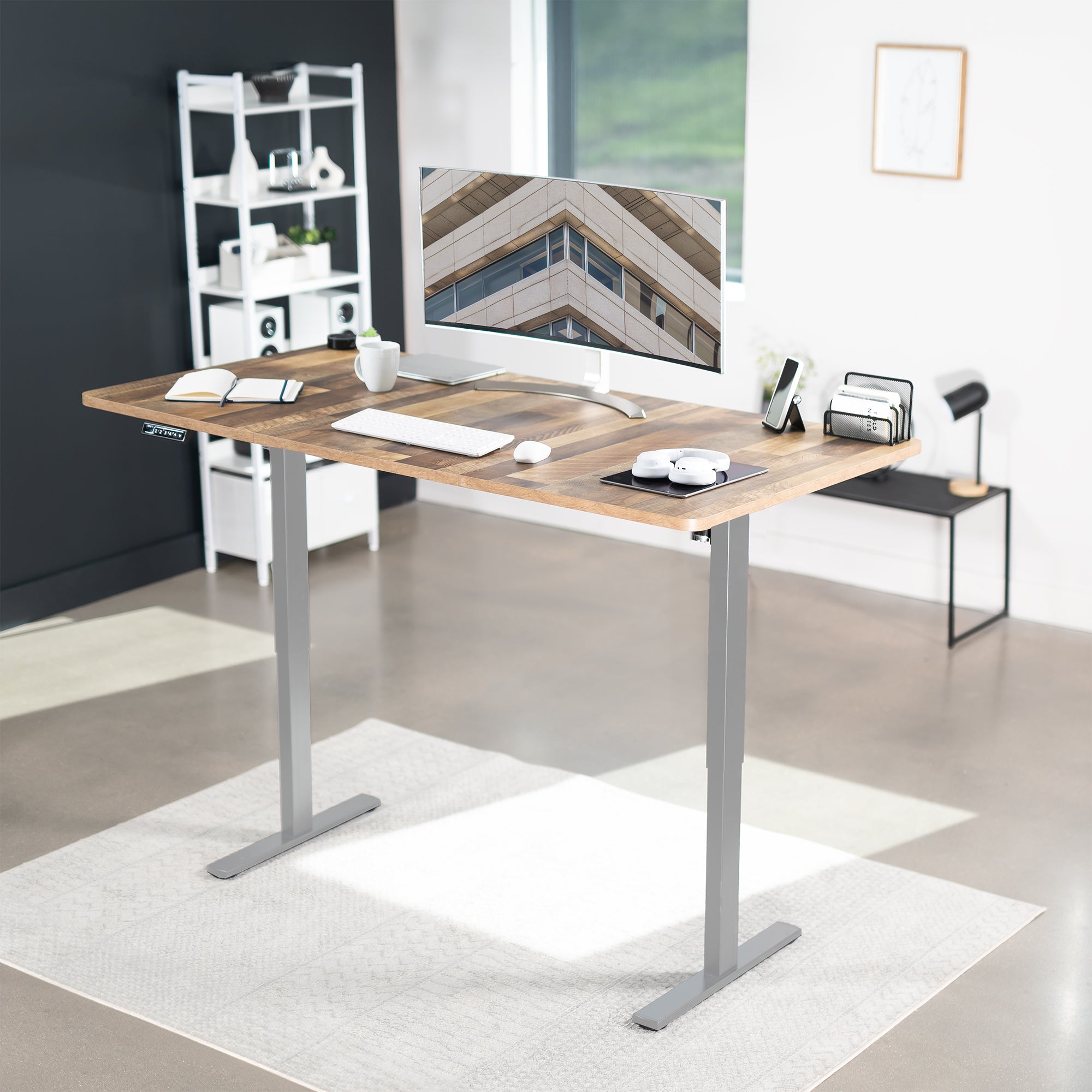 Large sturdy sit or stand active workstation with adjustable height using smart control panel.