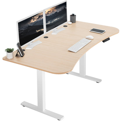 Sit to stand height adjustable electric desk with push button memory controller for ergonomic office workstation.