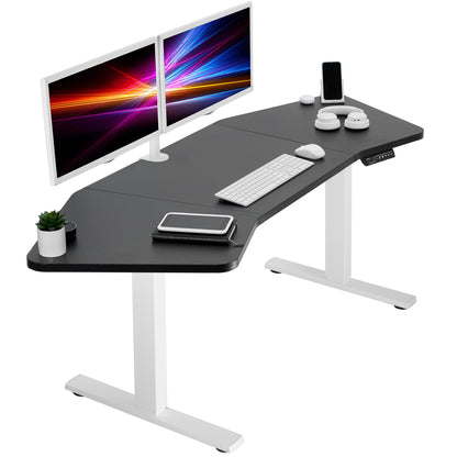 Electric Height Adjustable 71 x 24 inch Wing-Shaped Stand Up Desk for professionals working at the office or at home.