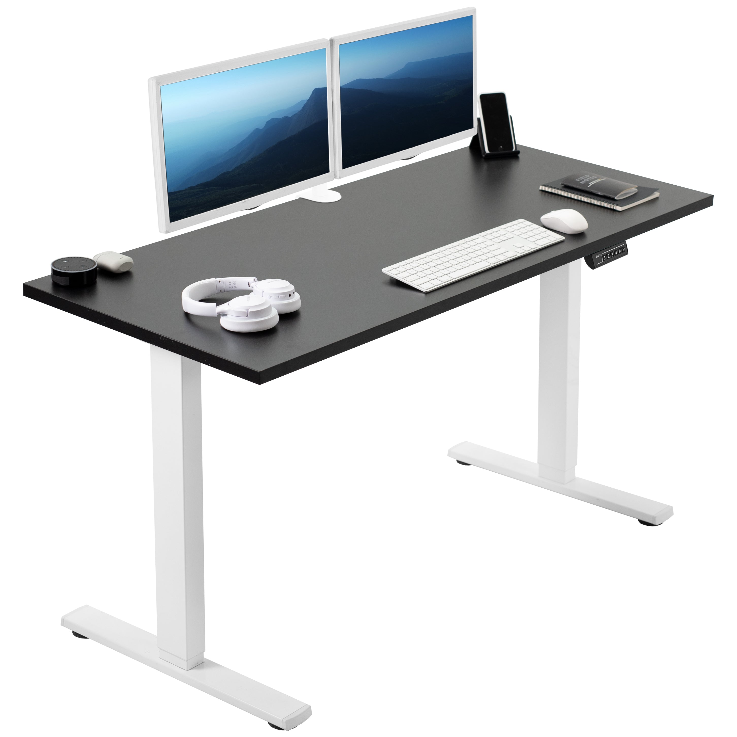  Electric Height Adjustable 55 x 24 inch Memory Stand Up Desk, Solid One-Piece Square Corner Table Top