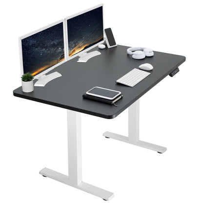 Sturdy ergonomic sit or stand active desk workstation with adjustable height using smart control panel.