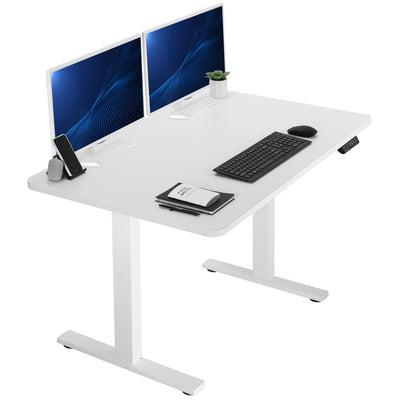 Sturdy ergonomic sit or stand active desk workstation with adjustable height using smart control panel.