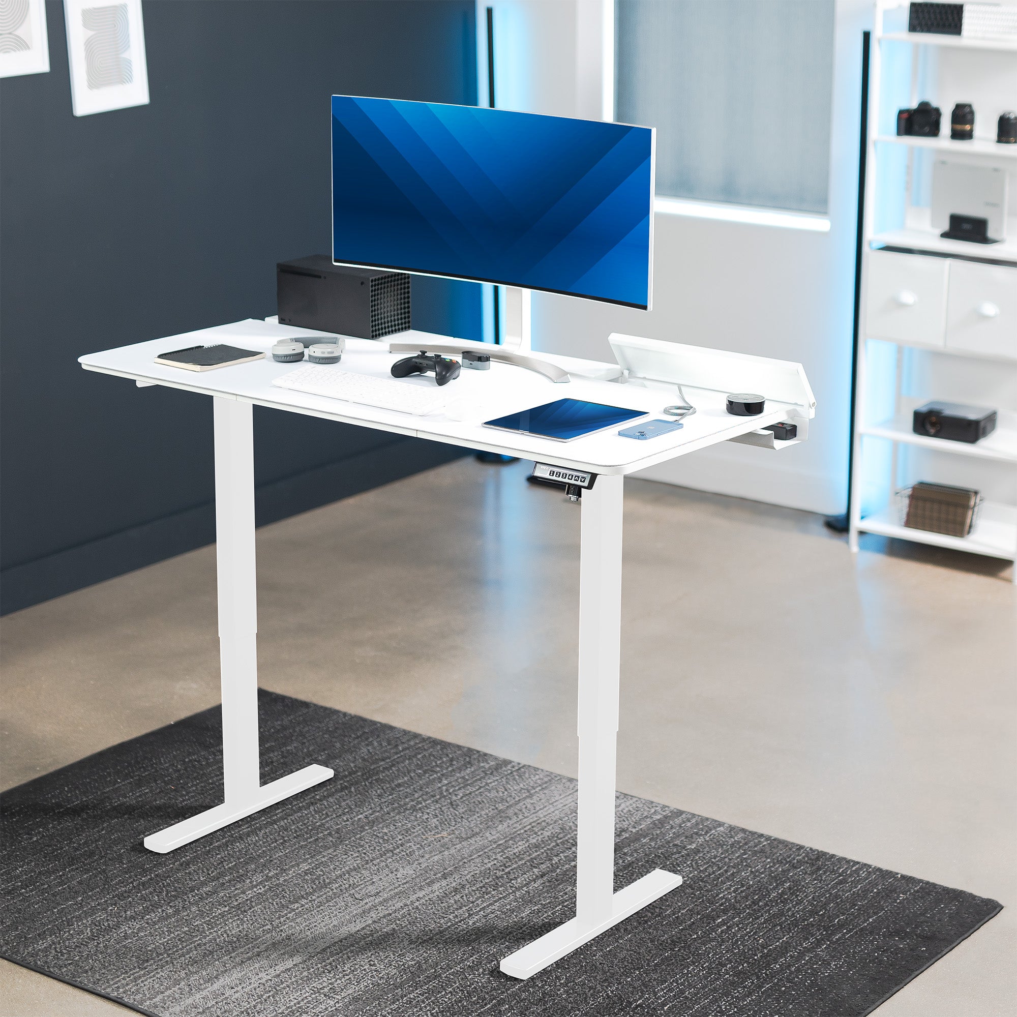 Height Adjustable Desk with Built-In Concealed Cable Trays, Complete Active Standing Workstation