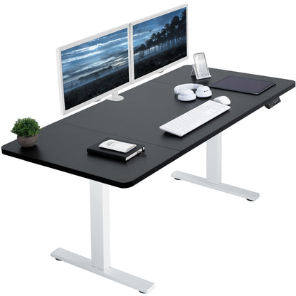 Sturdy ergonomic sit or stand active desk workstation with adjustable height using smart control panel.