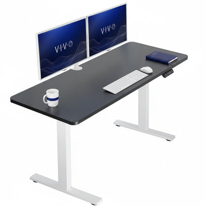 Sturdy ergonomic sit or stand active desk workstation with adjustable height using smart control panel.