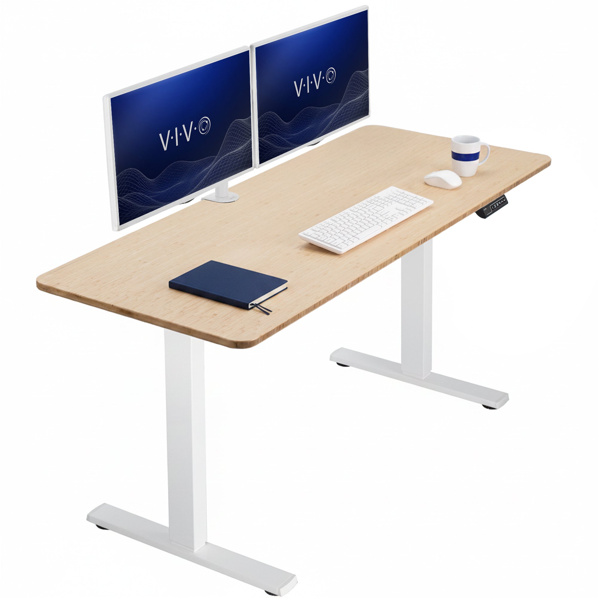 Sturdy ergonomic sit or stand active desk workstation with adjustable height using smart control panel.