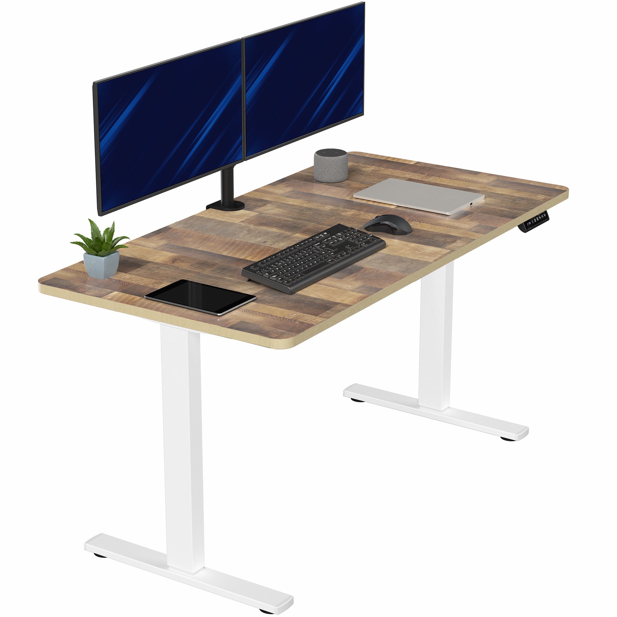 Sturdy ergonomic sit or stand active desk workstation with adjustable height using smart control panel.