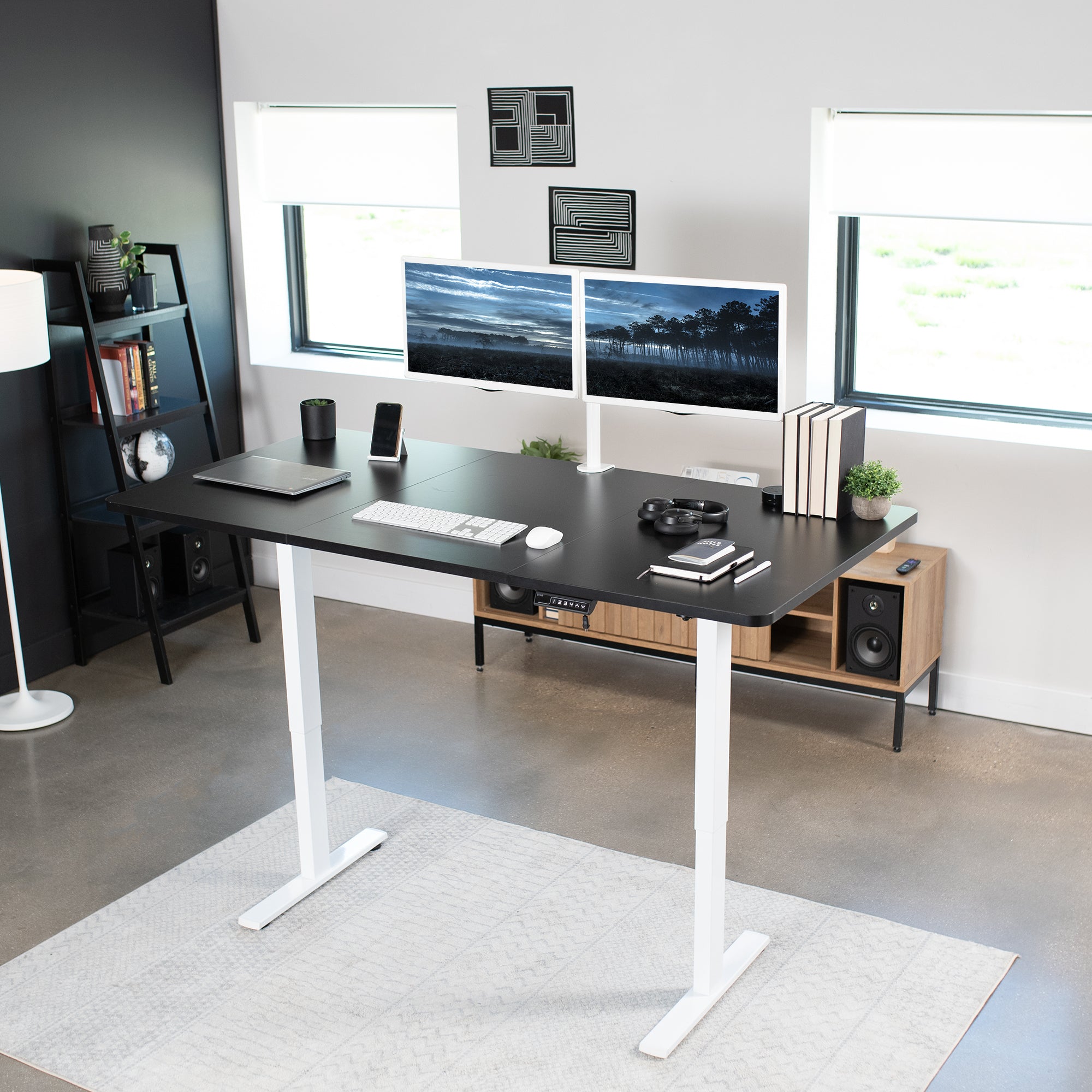 Large sturdy sit or stand active workstation with adjustable height using smart control panel.