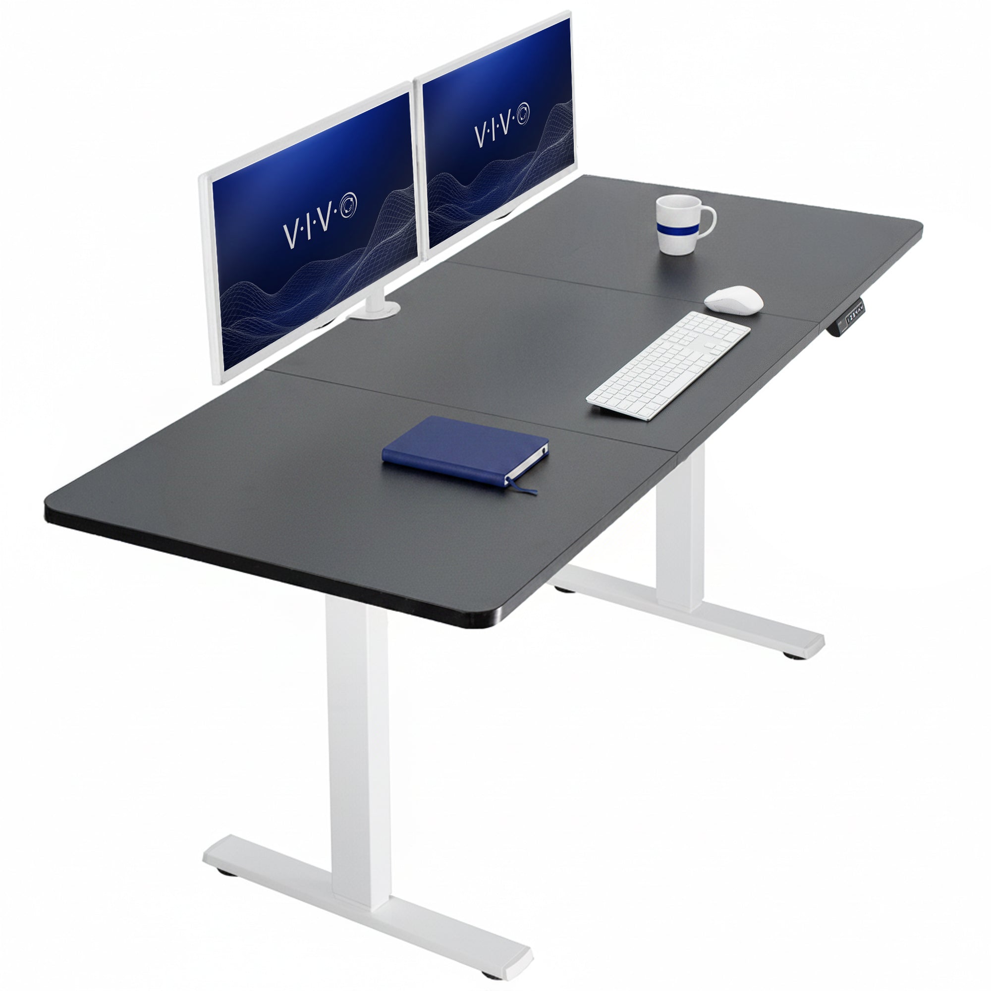 Large sturdy sit or stand modern desk with electric height adjustment options.