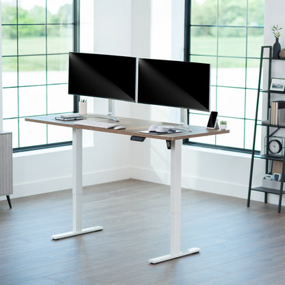 Large sturdy sit or stand modern desk with electric height adjustment options.
