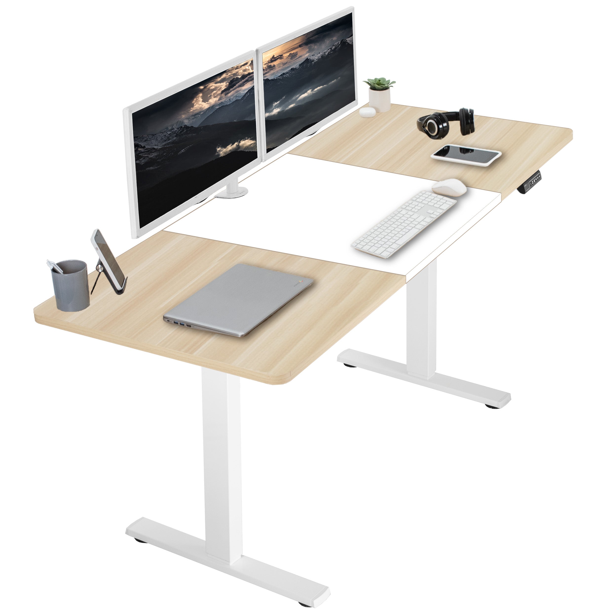 Large sturdy sit or stand active workstation with adjustable height using smart control panel.