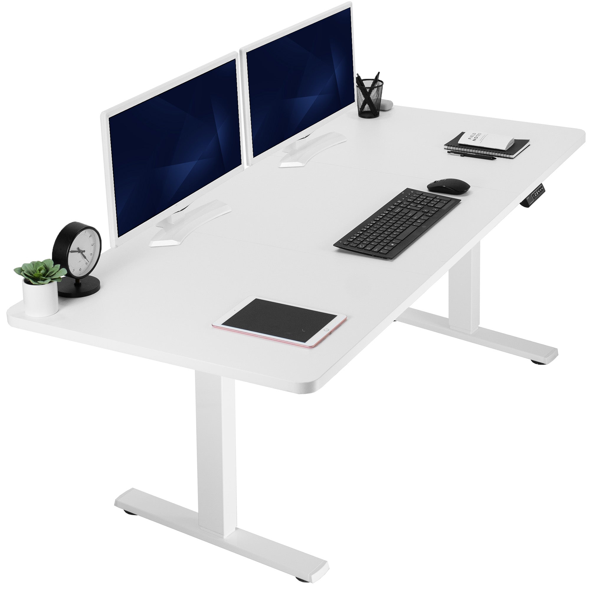 Large sturdy sit or stand modern desk with electric height adjustment options.