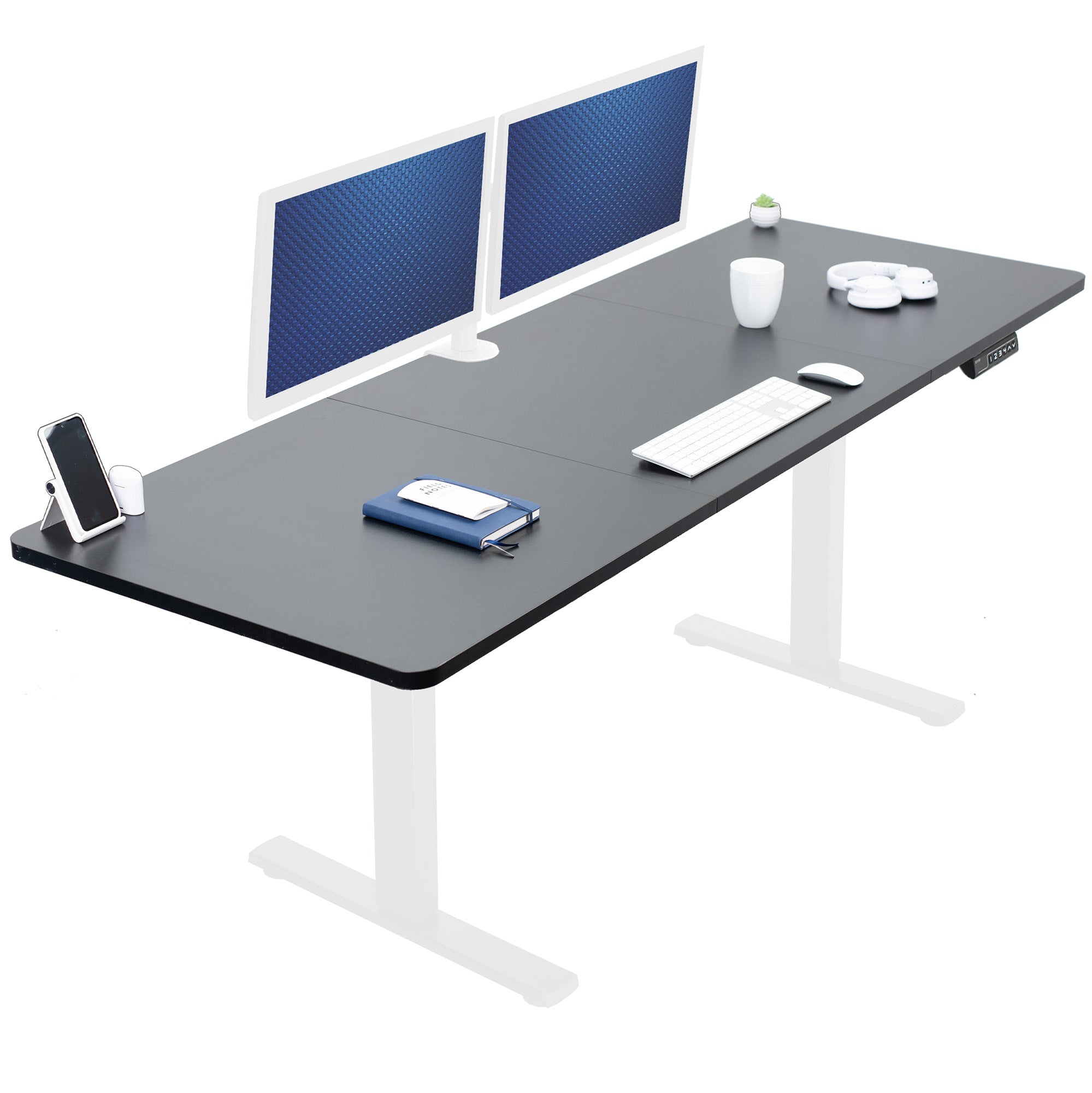 Extra large sturdy sit or stand active workstation with adjustable height using smart control panel.