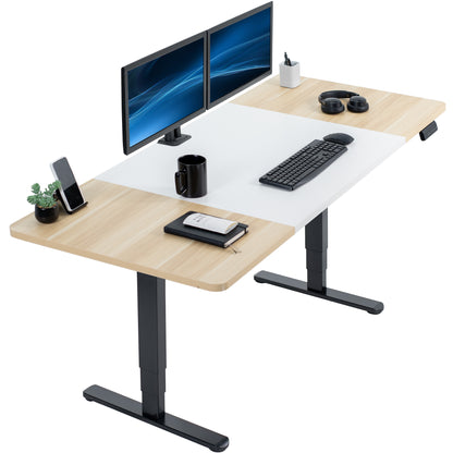 Large sturdy sit or stand workstation with adjustable height using a memory control panel.