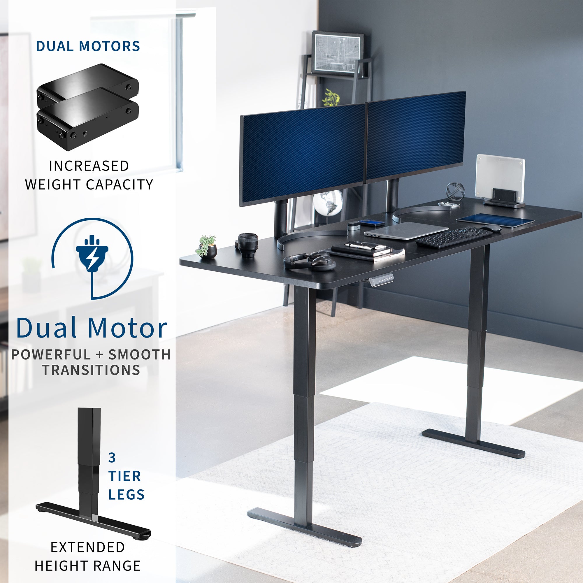 Extra large sturdy sit or stand active workstation with adjustable height using a memory control panel.