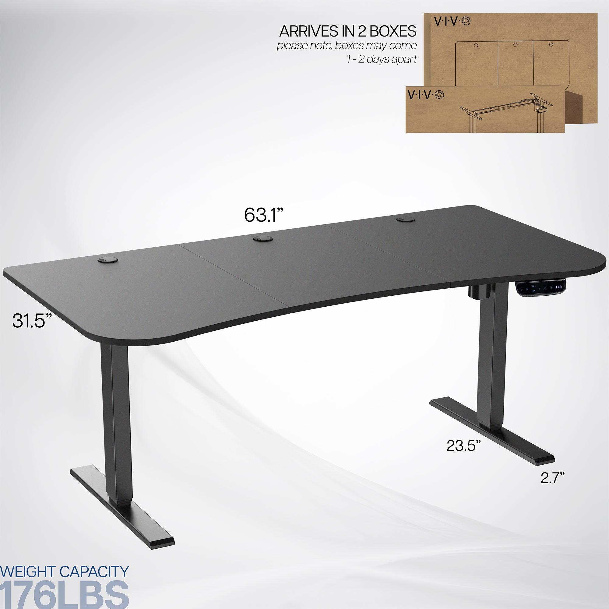 63” x 32” Electric Height Adjustable Stand Up Desk Dimensions