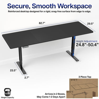 Measurement diagram for the 2E Series - 83" x 30" Electric Desk with Touch Screen Memory Controller
